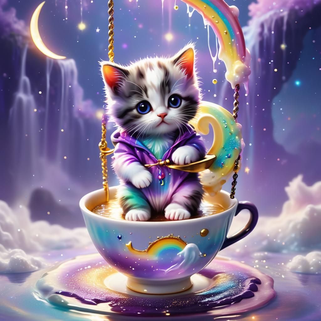Rainbow Teacup Kitty