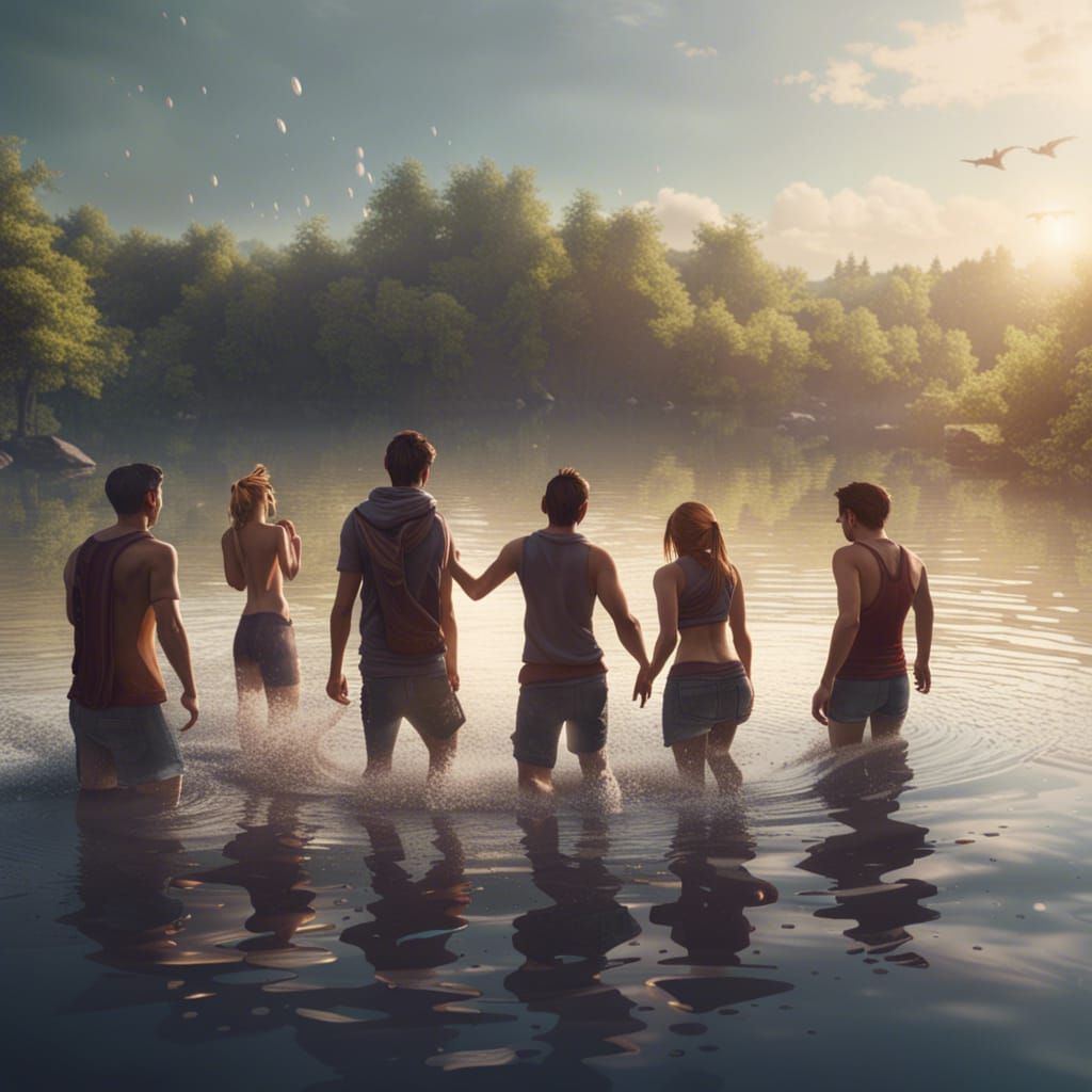 friends in a lake