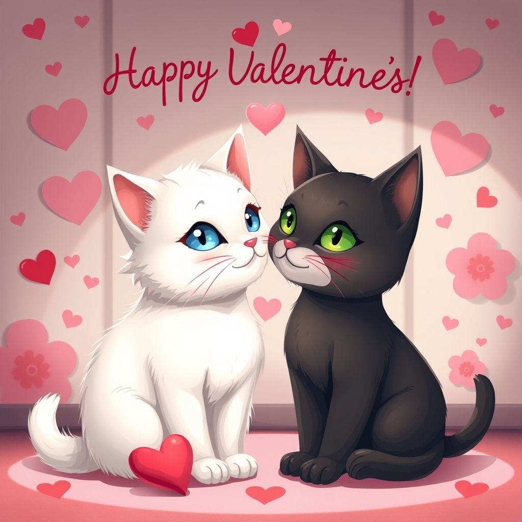 Cats in Love, Happy Valentine’s, two pictures