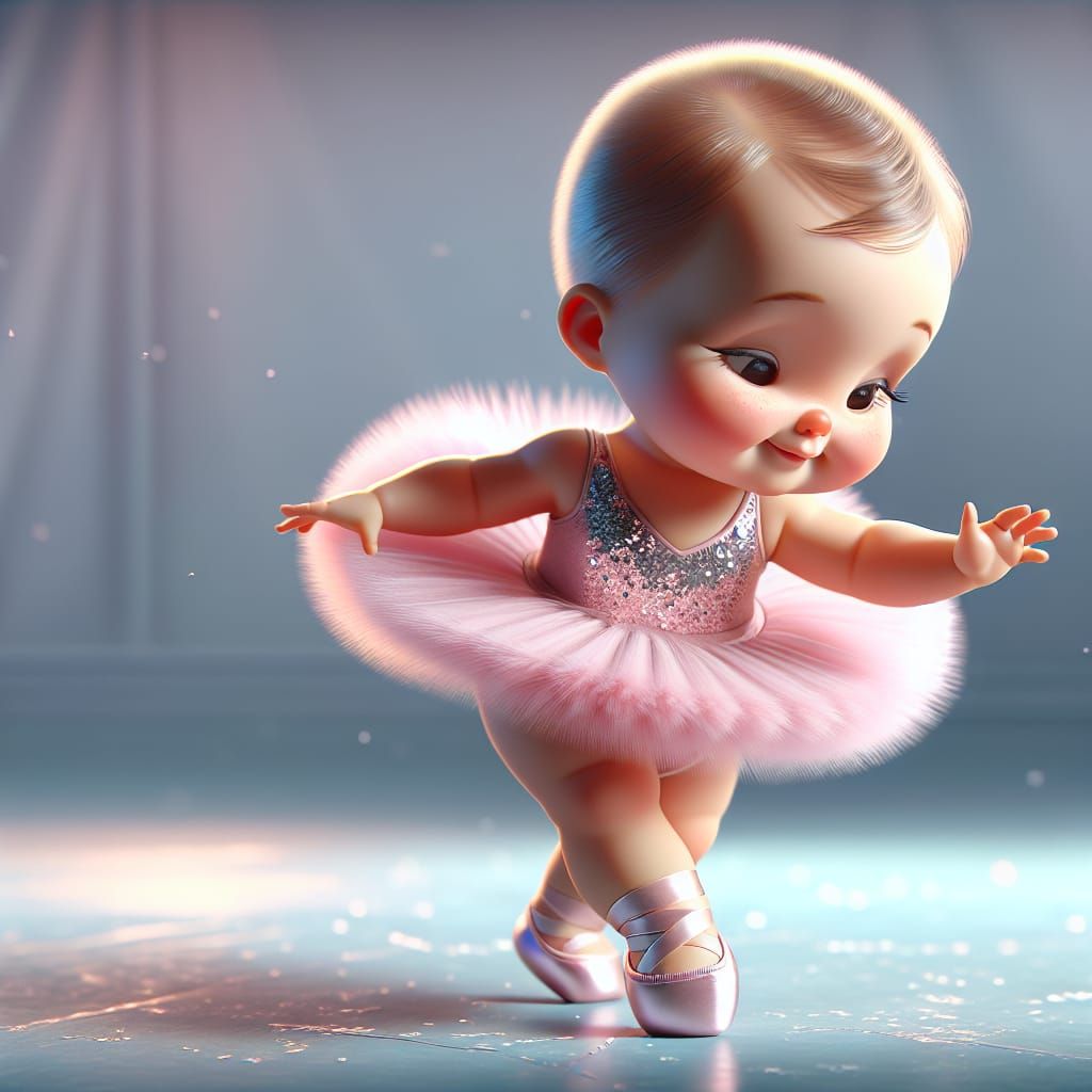 Disney Pixar style 3D adorable little toddler ballerina girl...