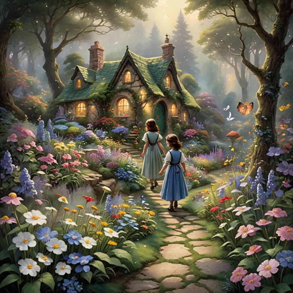 Wassie leads her friend through the garden around  her cotta...