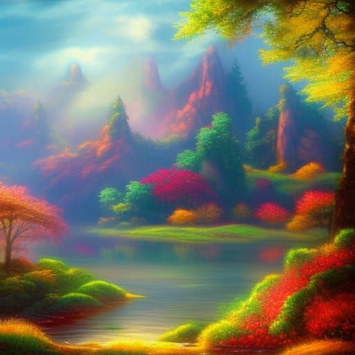 Colorful magic pond - AI Generated Artwork - NightCafe Creator