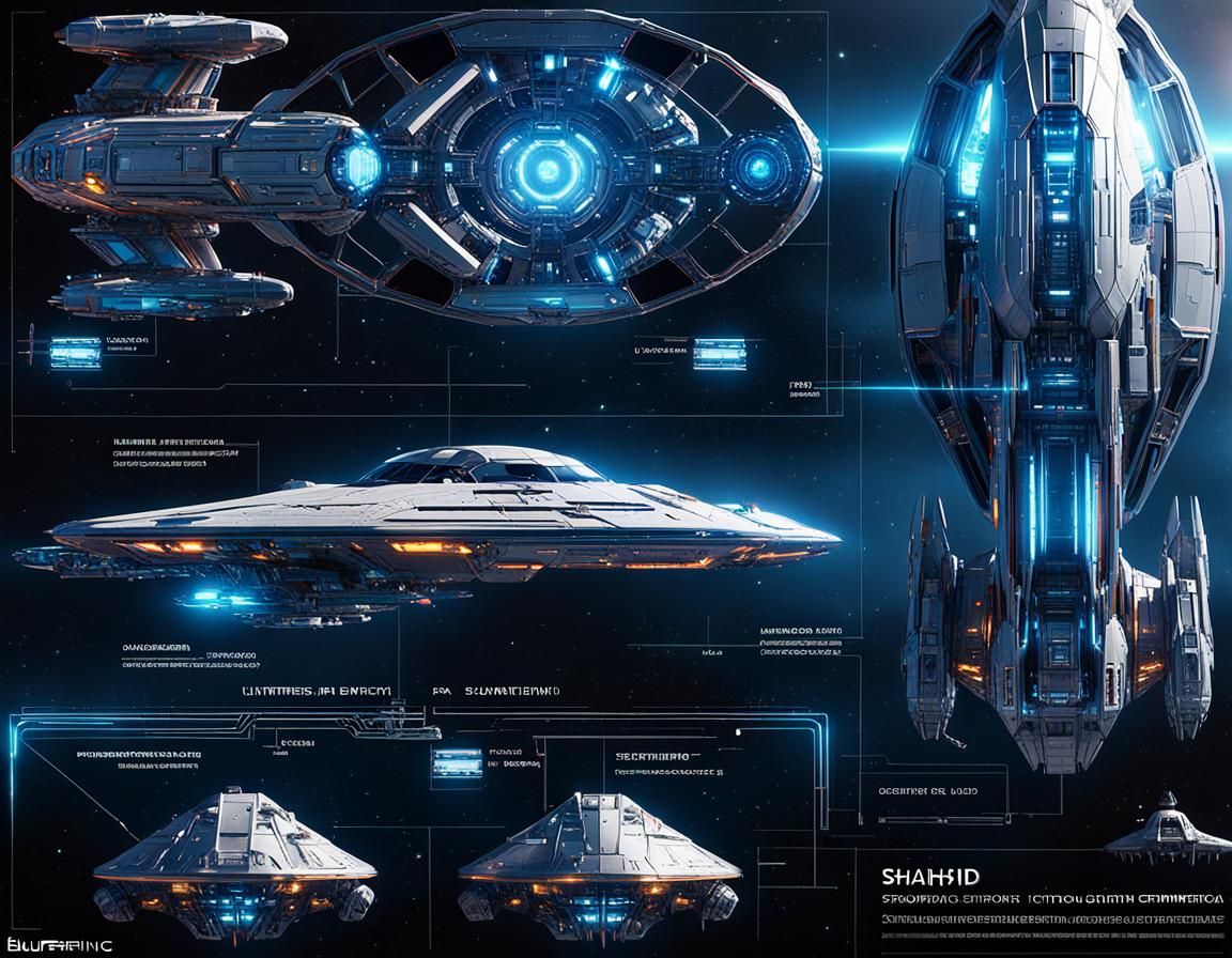 Blueprints schematics futuristic starship img2img