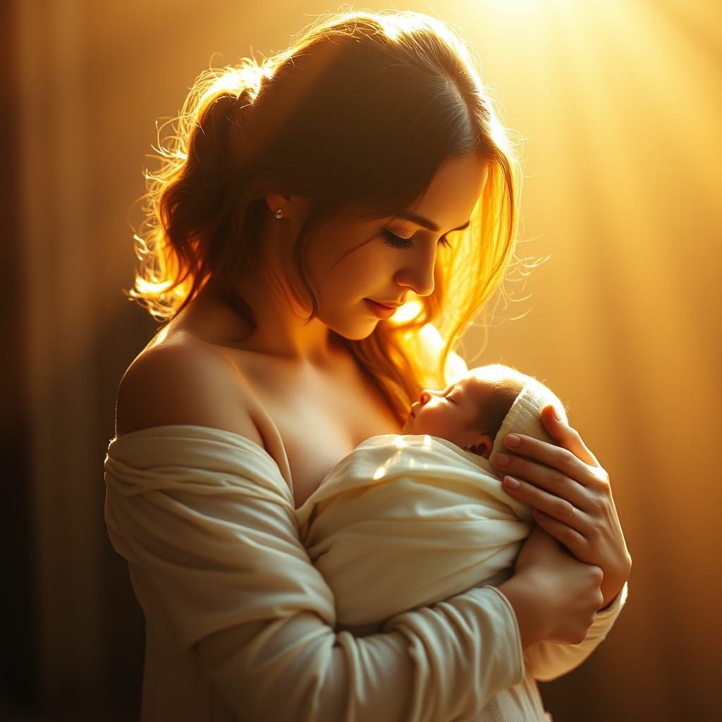 woman holding a small  baby close to her chest, both anonymous, radiating immense strength and maternal ...  by @Tiger princess 