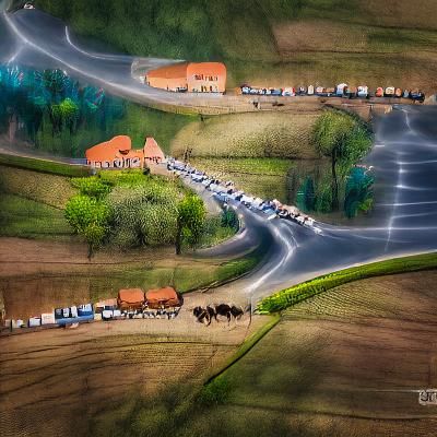 road traffic in a village by Matejko
