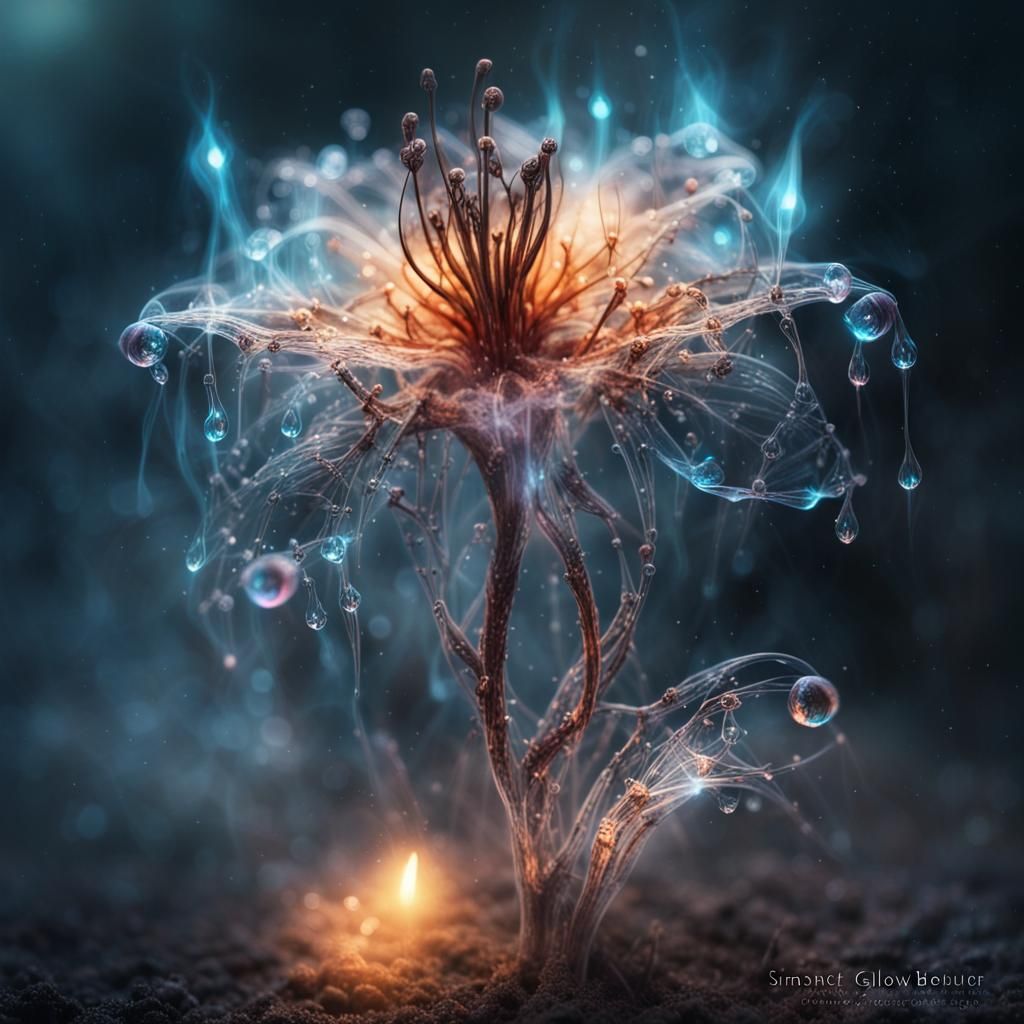 magical flower made out of ghostly transparent flames