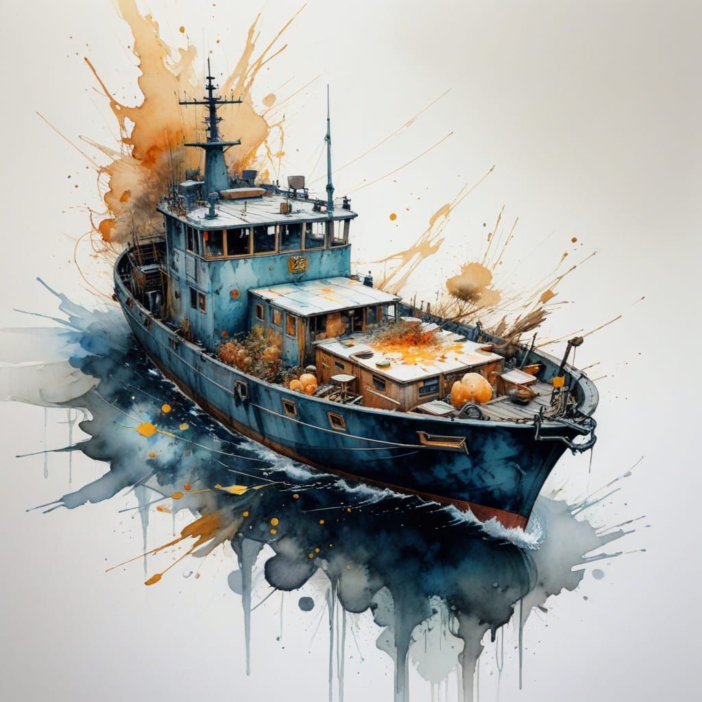 Impressionistic Boat at Sea in Golden Light