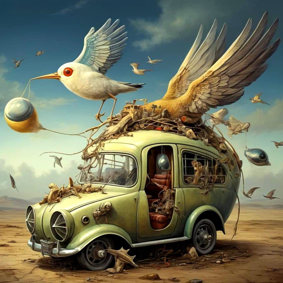 Surreal Antique Automobile in a Polychromatic Dreamscape