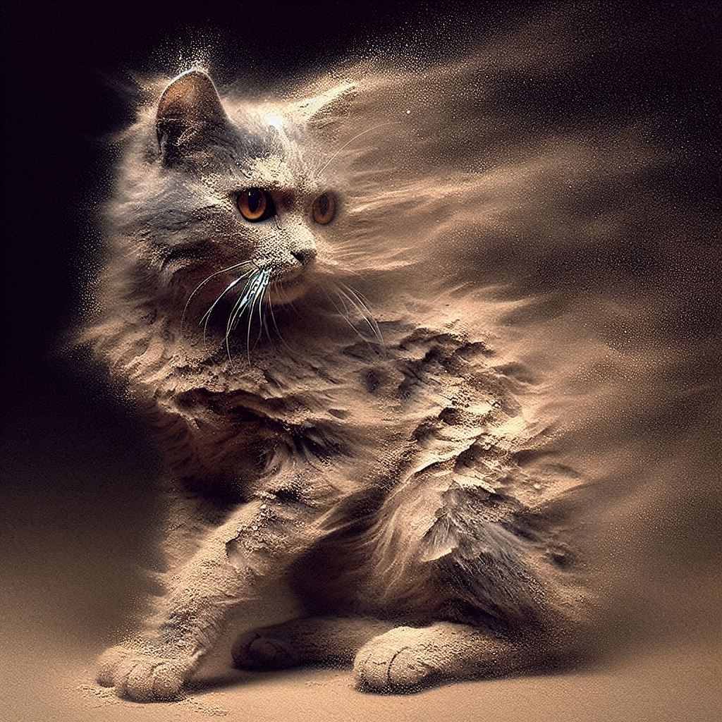 cat dissolving into dust