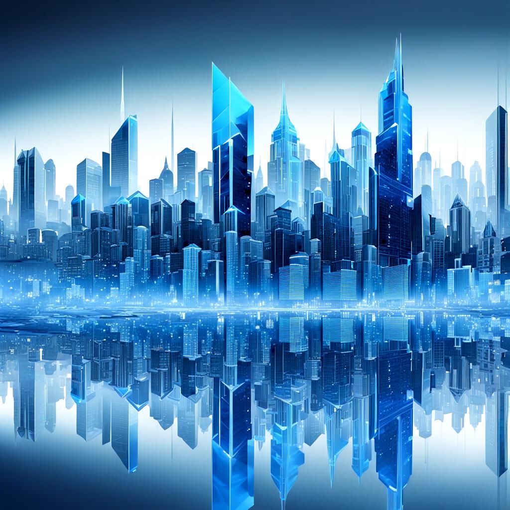 Crystal Blue Cityscape in RainCore Style