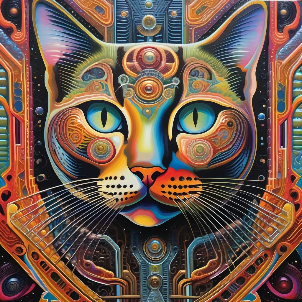 a close up of a painting of a cat, an interdimensional being, intricate ...