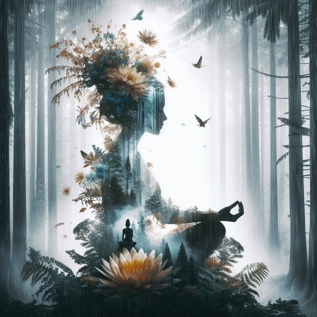 double exposure beautiful fantasy DALL-E 3 portrait landscape..