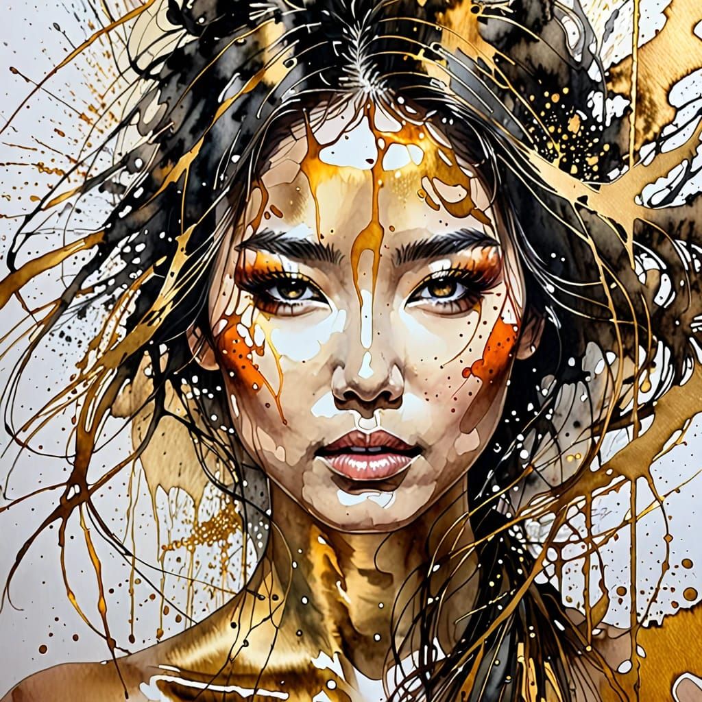 Potrait of Japanese girl in expressived style