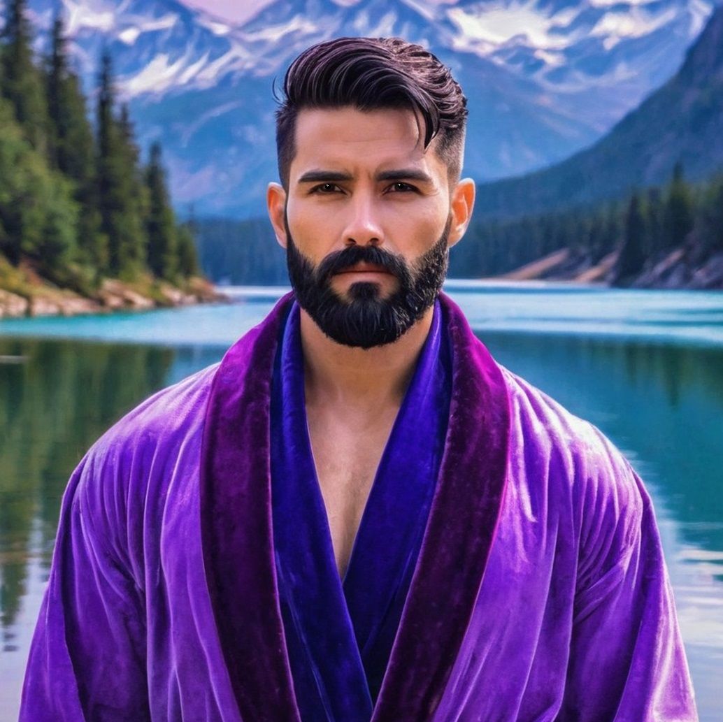 A  handsome beautiful young man  with   black    hair and be...