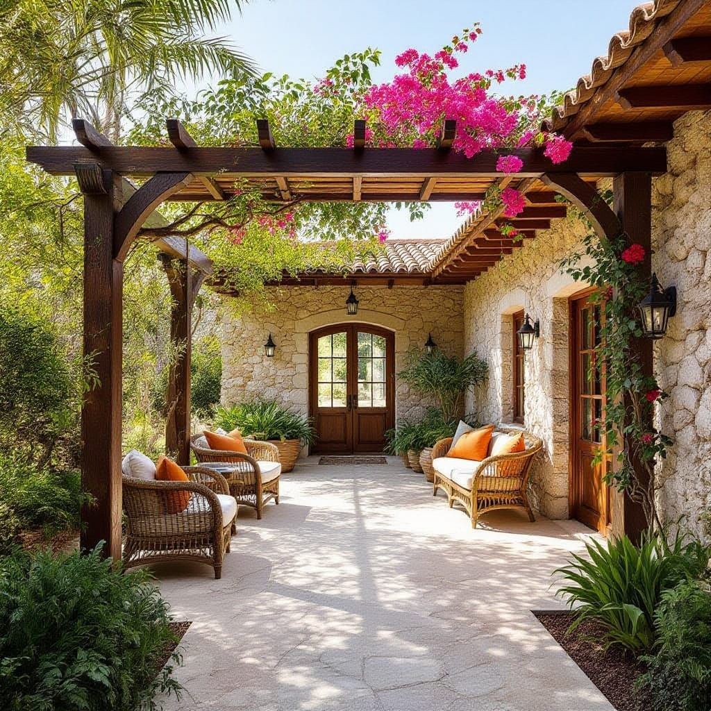 Serene Garden Retreat with Hammock and White Furniture