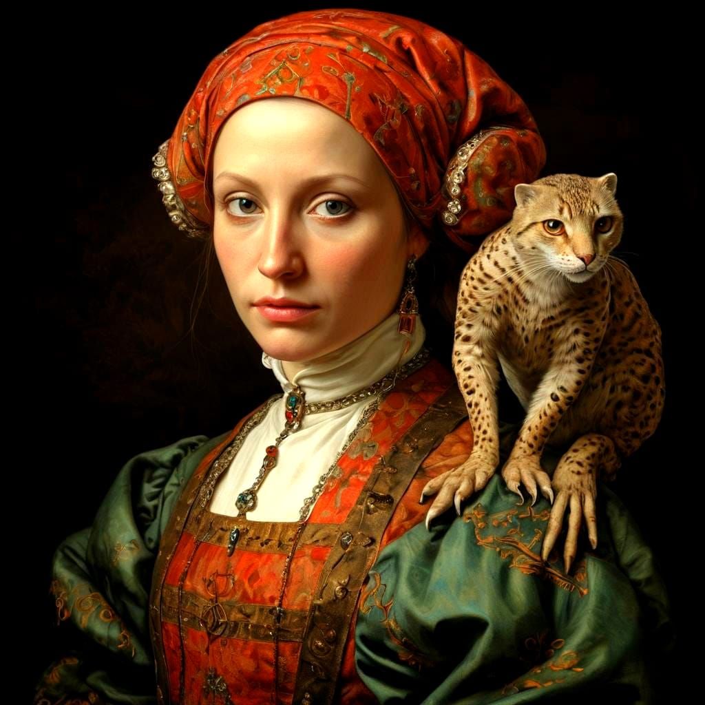 Beautiful Lady with Fantastical Creatures in a Medieval Scen...