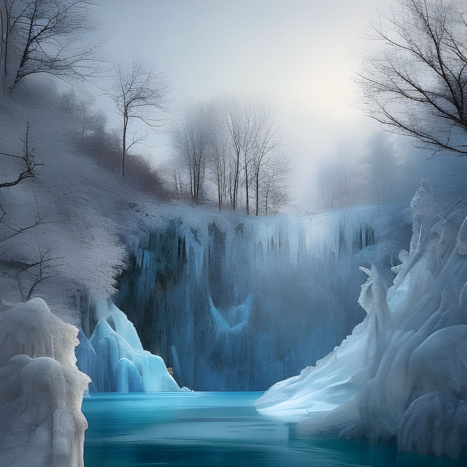 Frozen lake and waterfall  by @Meck