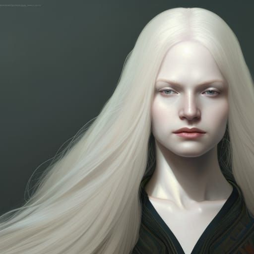 A highly detailed portrait of an model beautiful albino woman with long ...