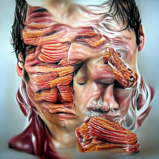 Human made out of bacon hyperrealism