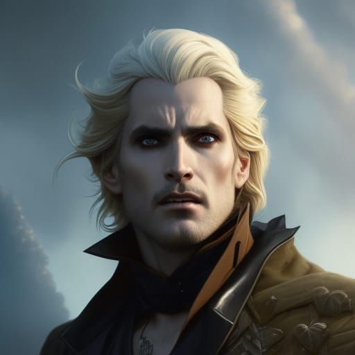 AI Art Generator: A slightly older male vampire with golden eyes