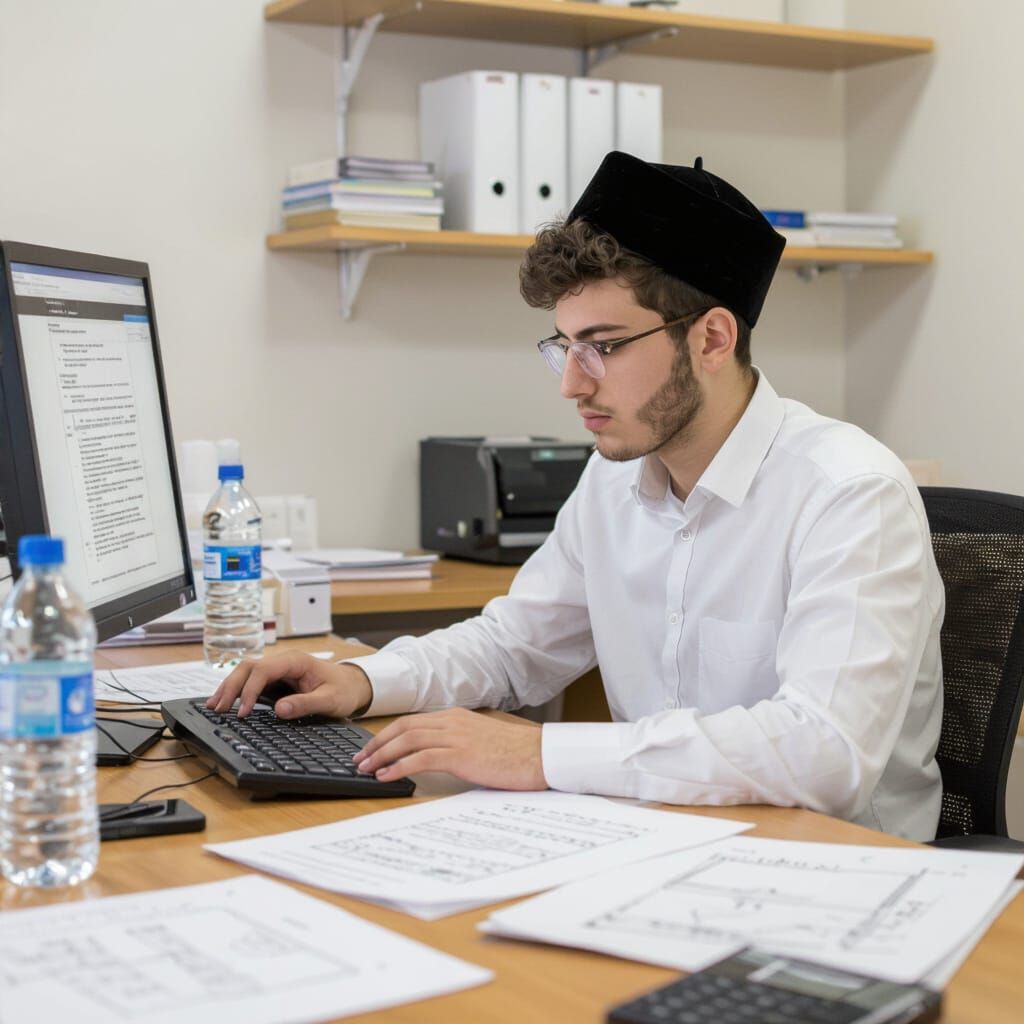 Frustrated Young Man in Cluttered Room: Realistic Painting