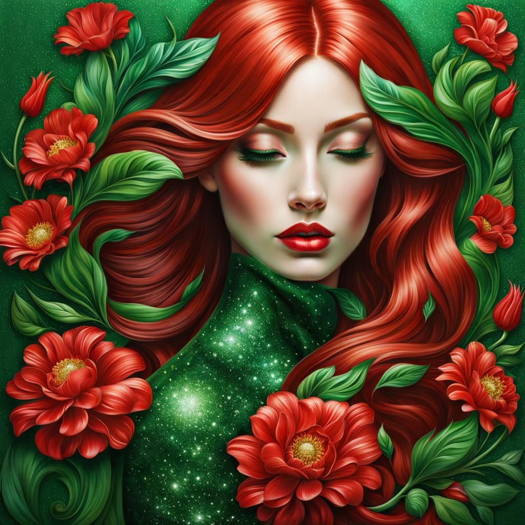 Beautiful Redhead in Green - AI Generated Artwork - NightCafe Creator