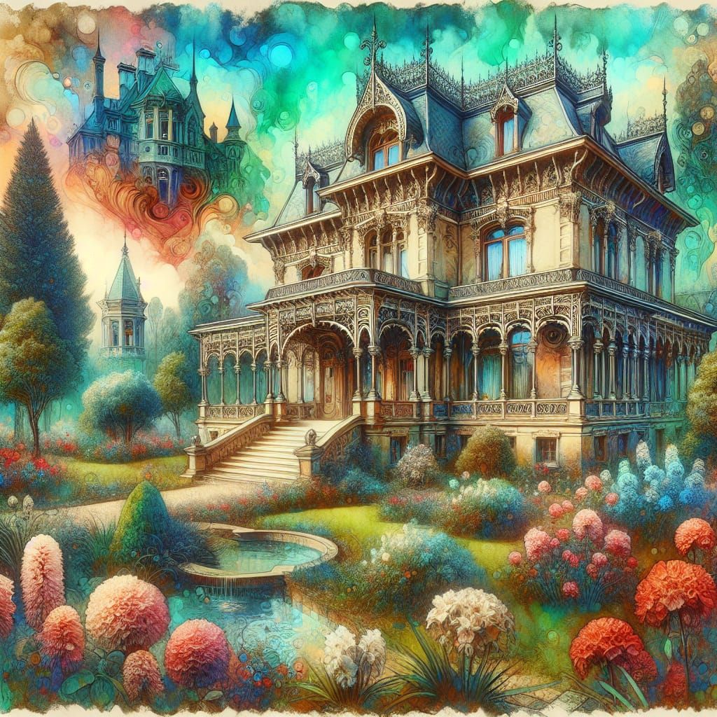 Extremely beautiful Victorian mansion,with a beautiful flowe...