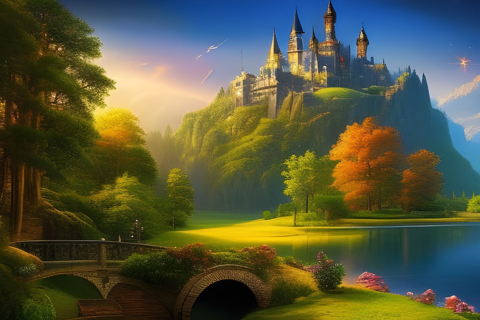 A beautiful highly detailed MAJESTIC castle by the water - 1299  by @Don1944