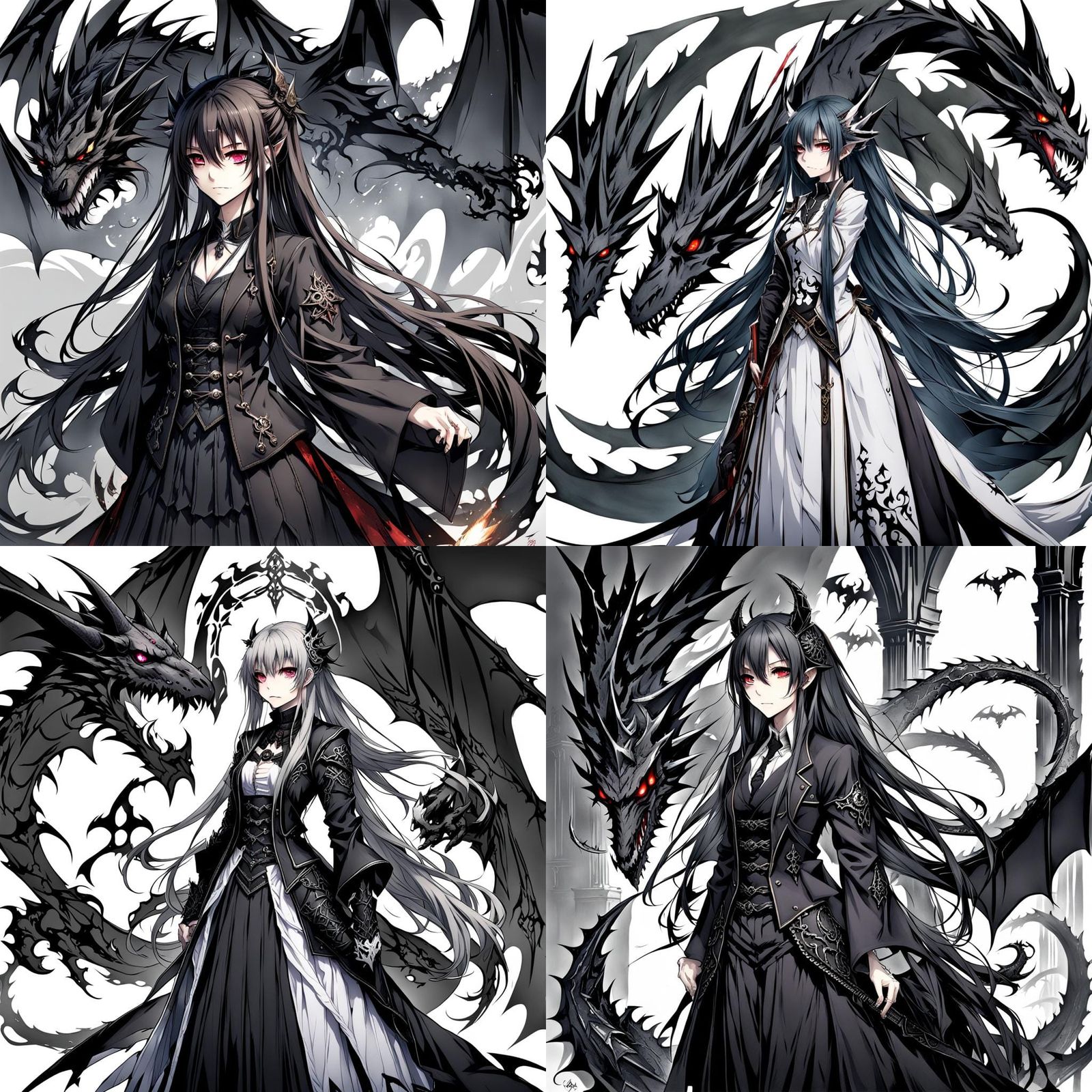 anime, female, draconic, gothic, long hair
