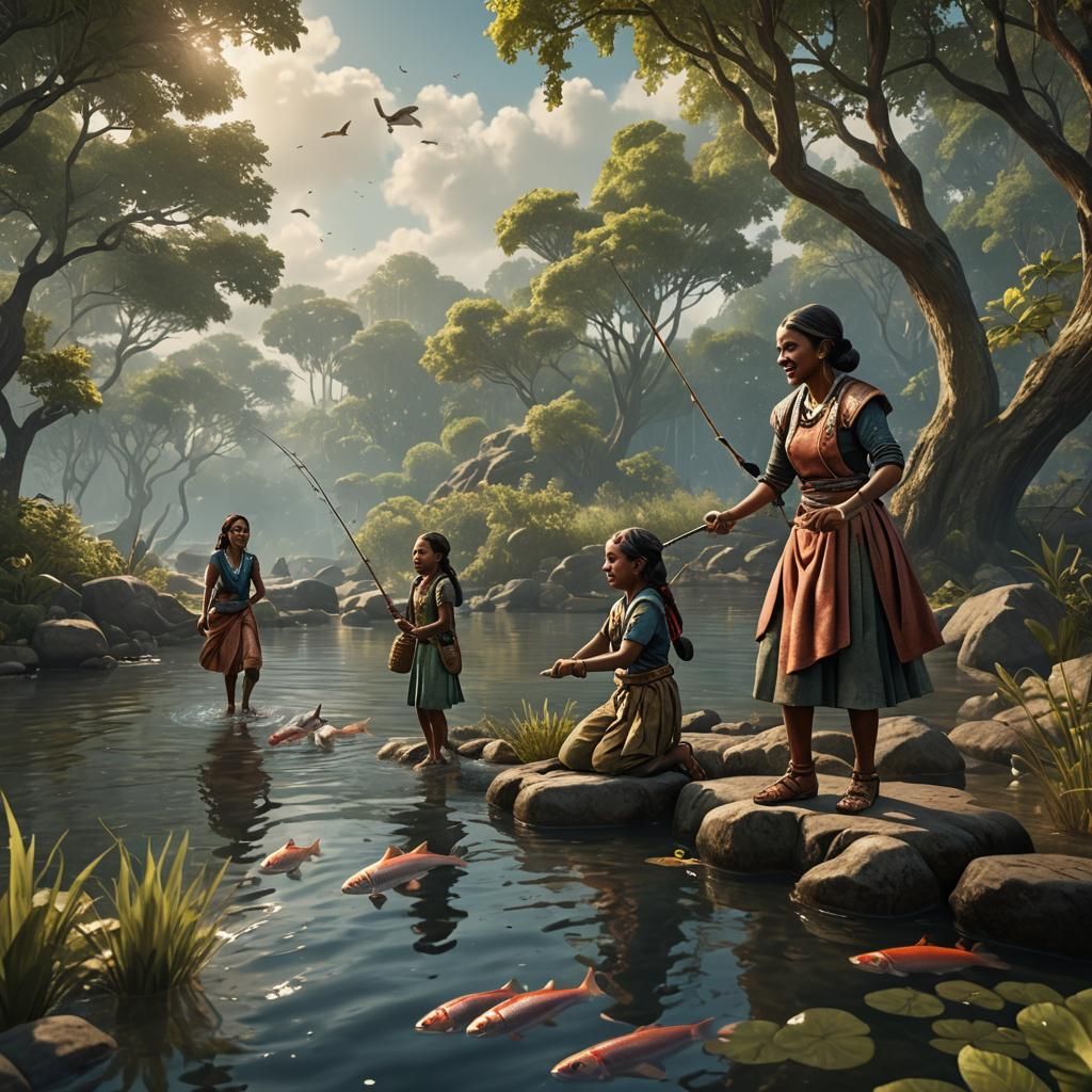 Happy indian fisherwomens