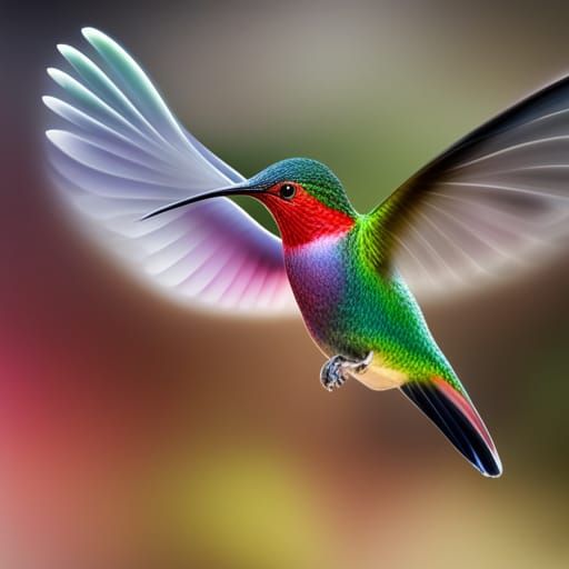 SDXL - PHOTOREALISTIC beautiful HUMMINGBIRD elegant IRRIDESC...