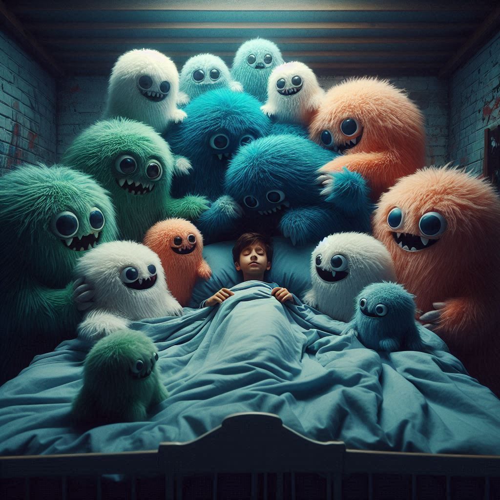 Boy with cute monsters