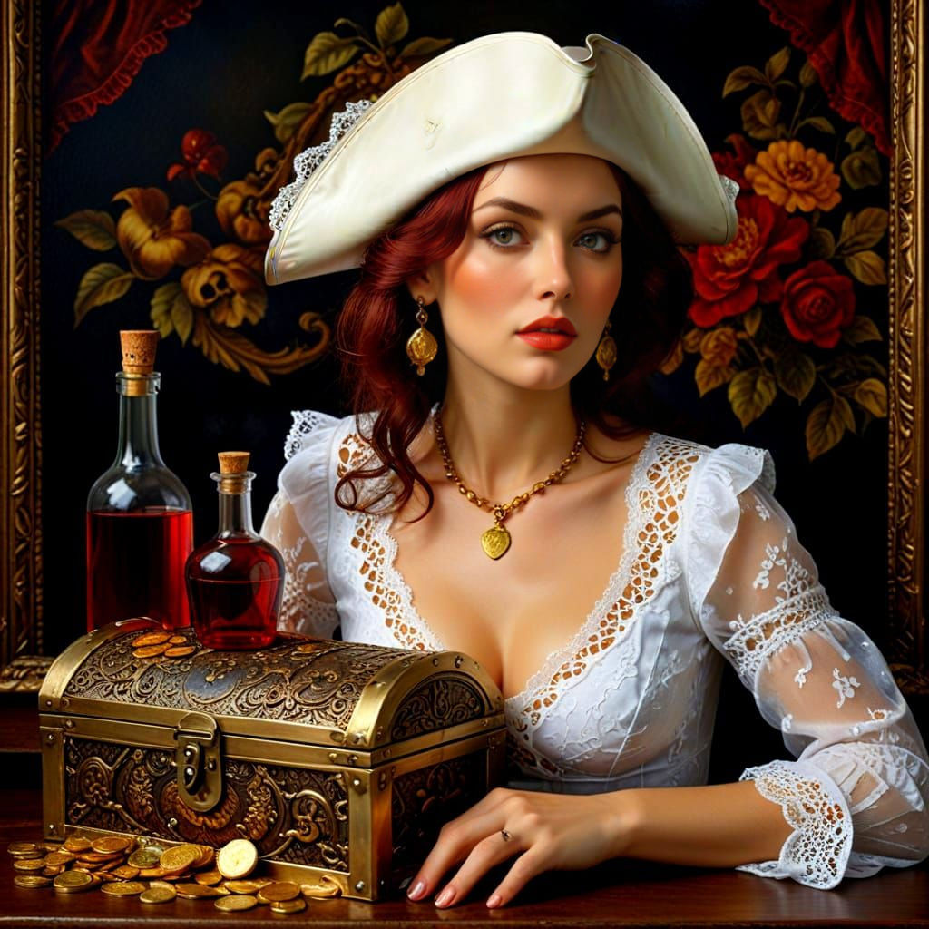 Eccentric Ladies in Opulent Treasure Scene