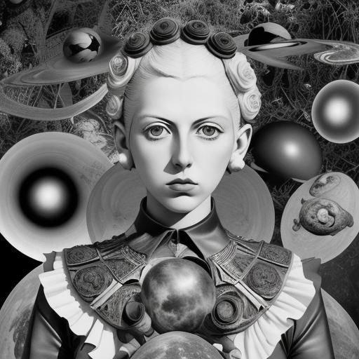 Monochrome space princess in the style of Claude Cahun  by @IMO