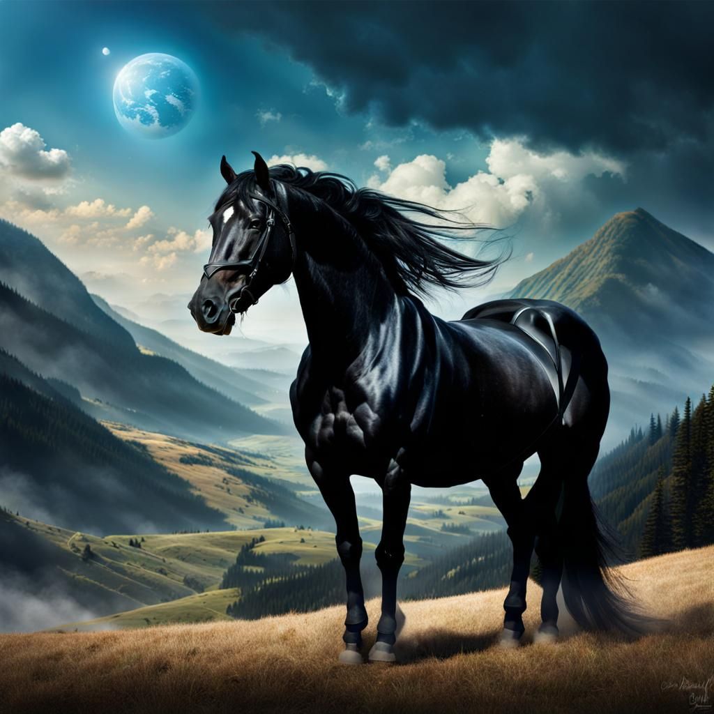 Black Horse In Nature - Ai Generated Artwork - Nightcafe Creator