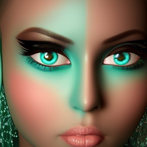 Big beautiful brown eyes with black thin eyeliner. Sparkly e...