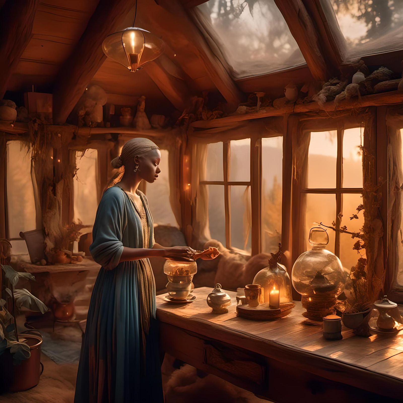 Meditating Woman: Enamelled Glass Figurine in Cabin