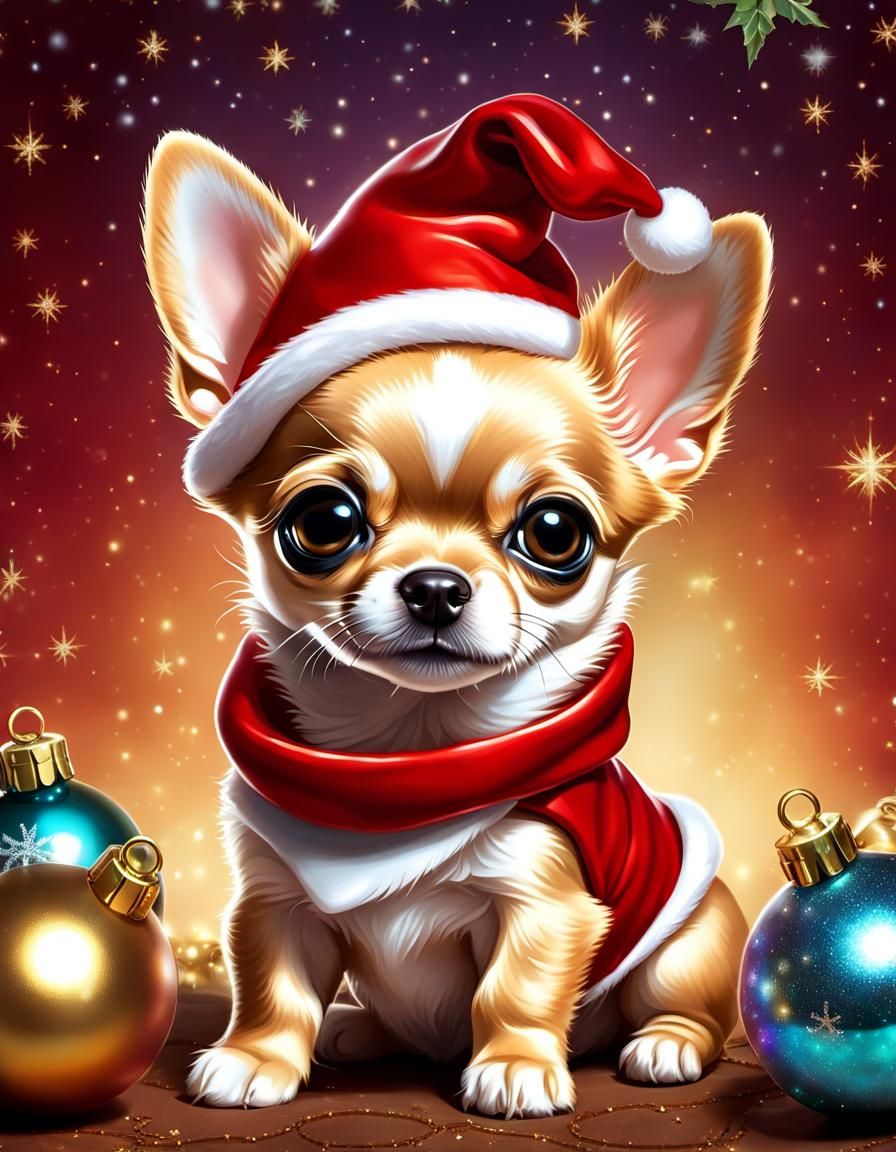 Christmas puppy wearing Santa hat (Chihuahua) - AI Generated Artwork ...