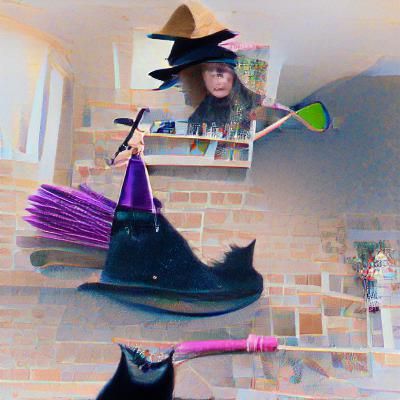 im a mean old witch with a hat and i ride on my broom with m...