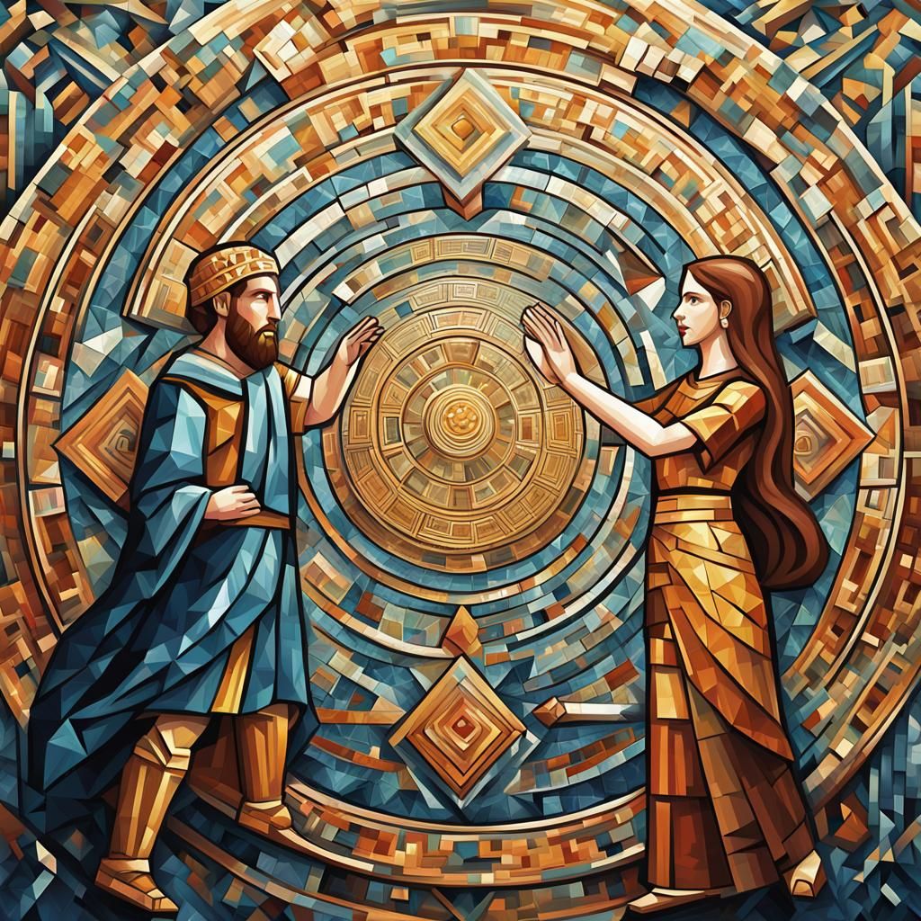 Anna Kendrick, Byzantine mosaic, giving a high five to a Gre...
