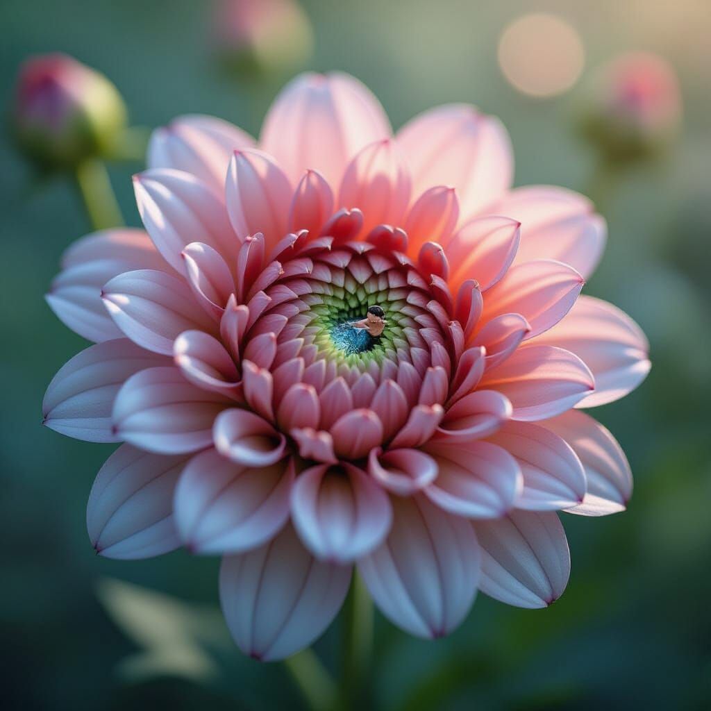 Intricate Flower Double Exposure with Gardener, Surreal Mixe...