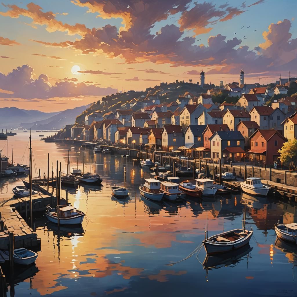 Harbor Sunrise - AI Generated Artwork - NightCafe Creator