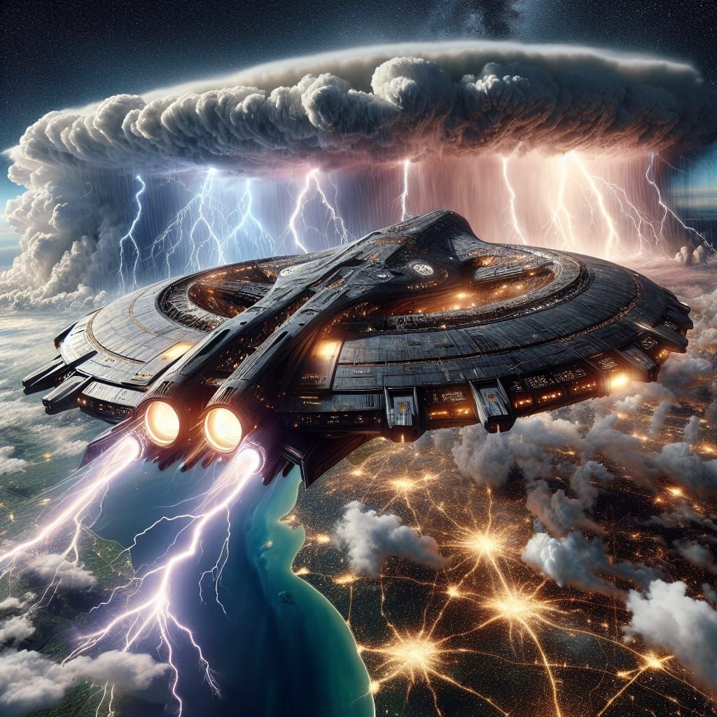 Spaceship entering Earth's atmosphere during thunderstorm  by @Alberto Sanfilippo