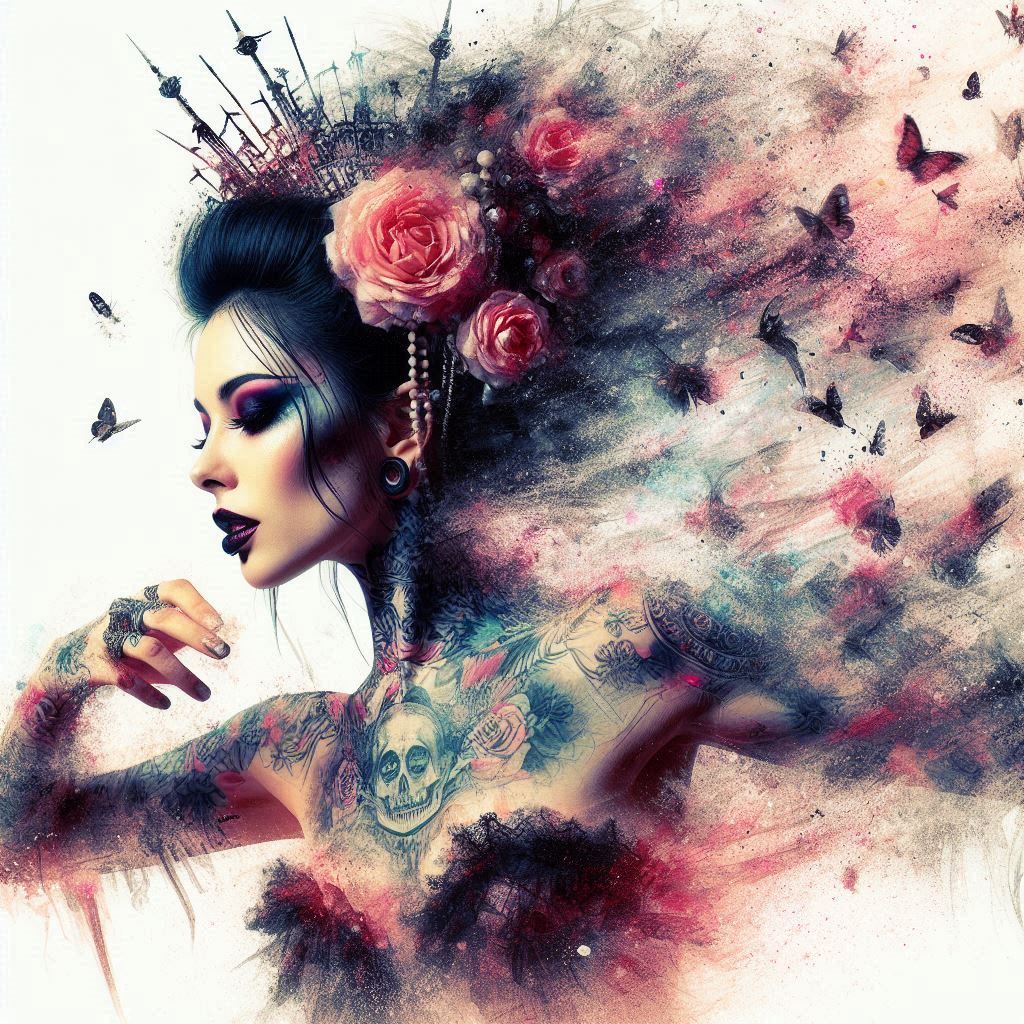double exposure beautiful fantasy DALL-E 3 portrait landscap...