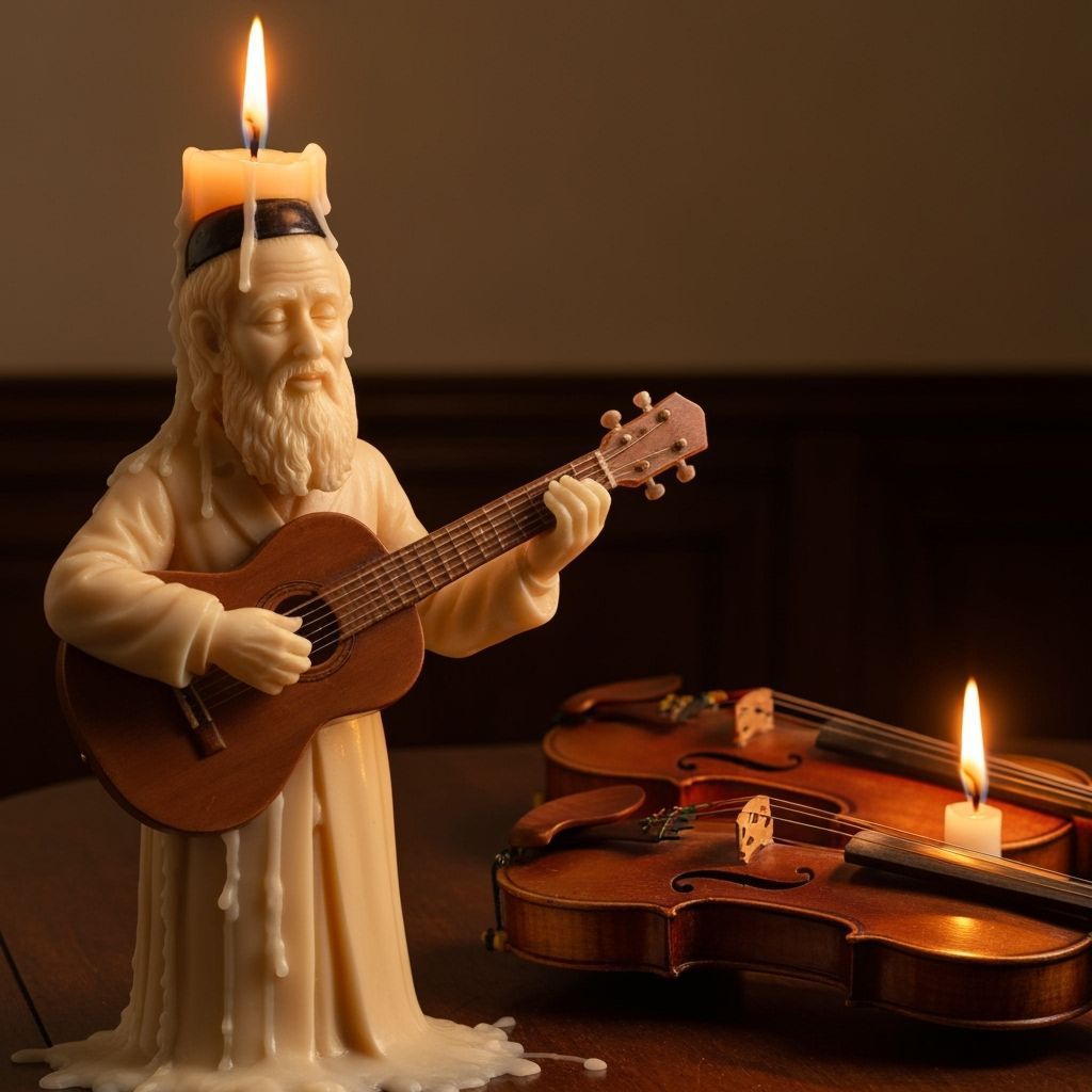 Candle Sculpture of Hasidic Man Playing Guitar