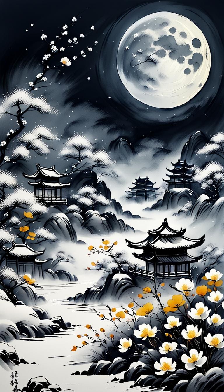 Serene winter full moon night  by @Me May Phim