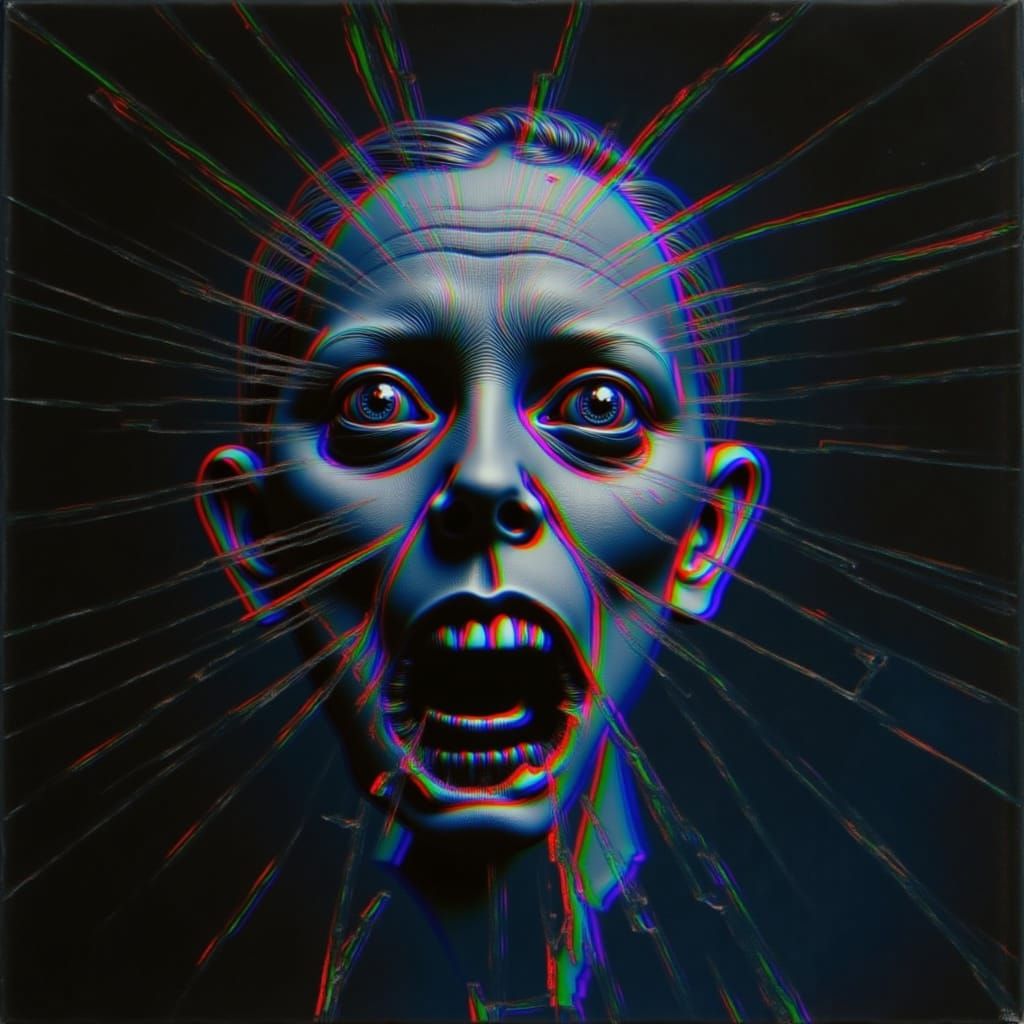 <lora:Everybody Scream:1.0>  A grotesque, multi-eyed head, rendered in a dark, surrealist oil painting style reminiscent of H.R. Giger and Z...