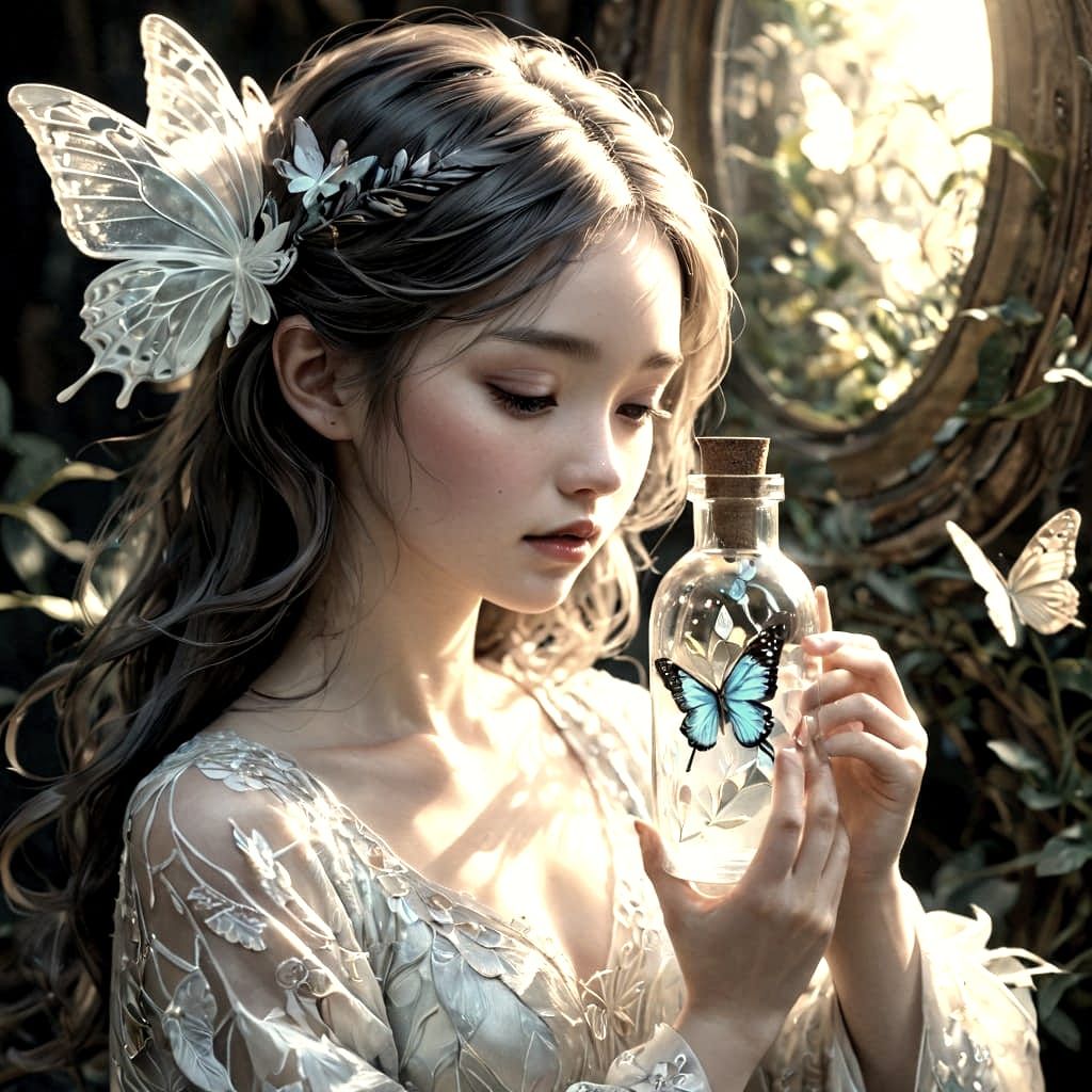 retrato de una ninia  mariposa enserrada las alas de la mari...