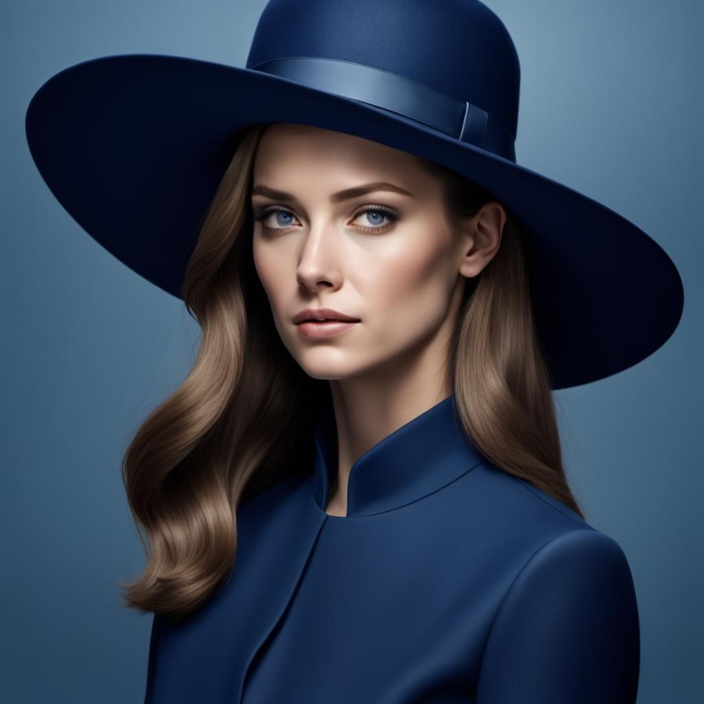 A color portrait of a beautiful woman  wearing a hat in Dark...
