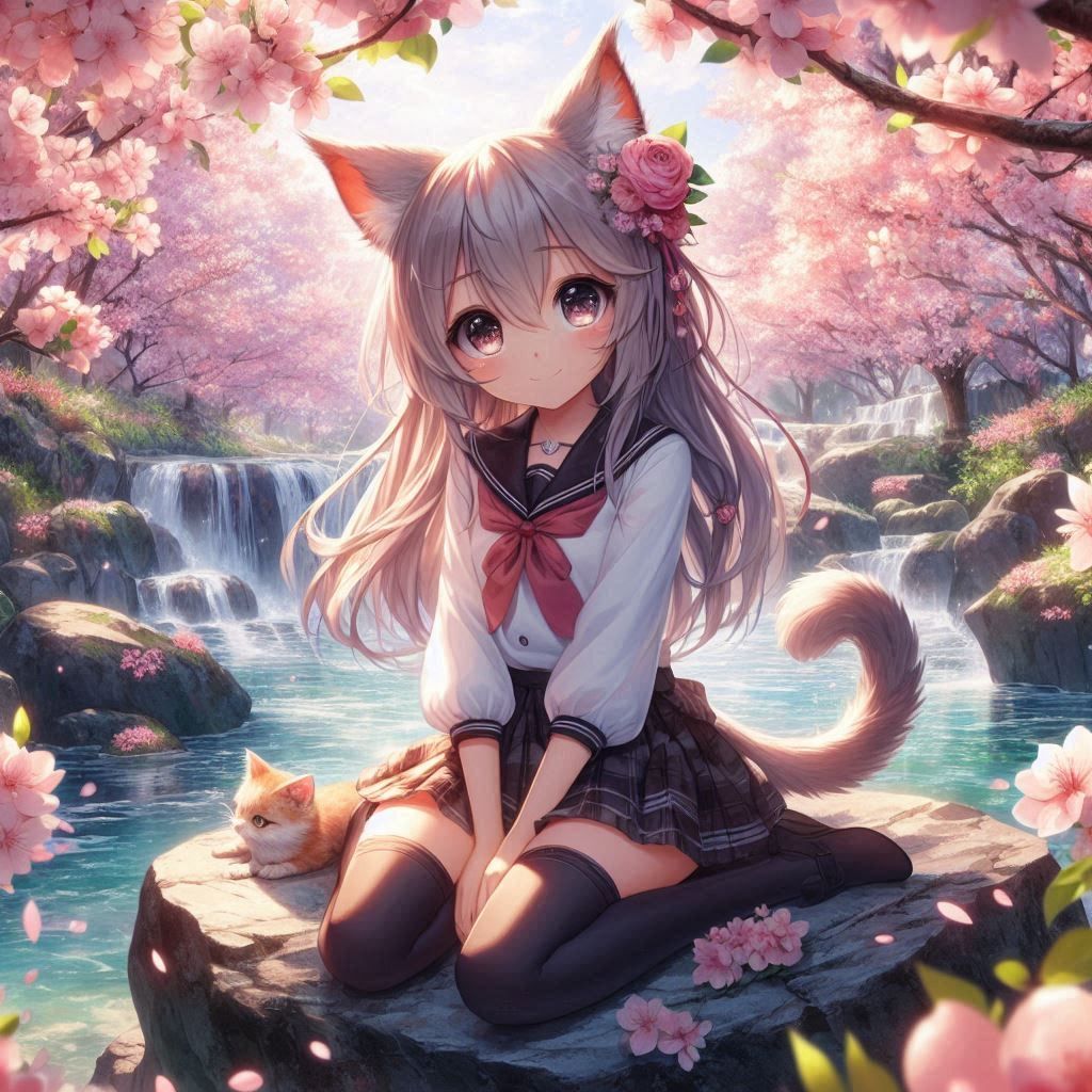 Cat girl enjoys the river by artist DOOFY